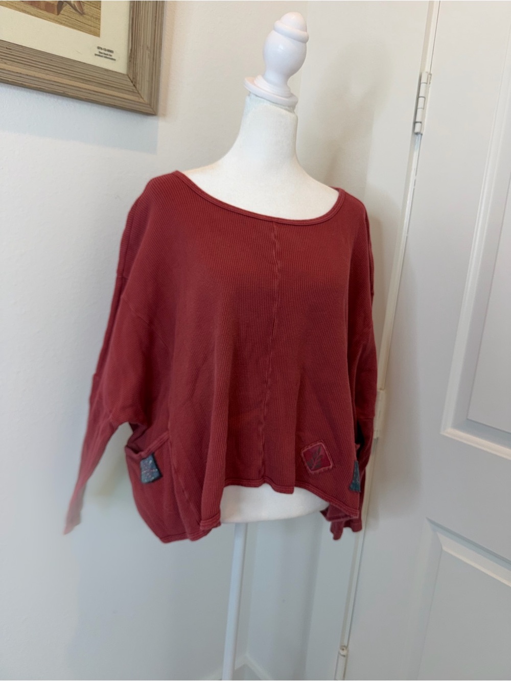 Blue Fish Washed Brick Red Cropped Thermal Sweatshirt - Picture 5 of 16